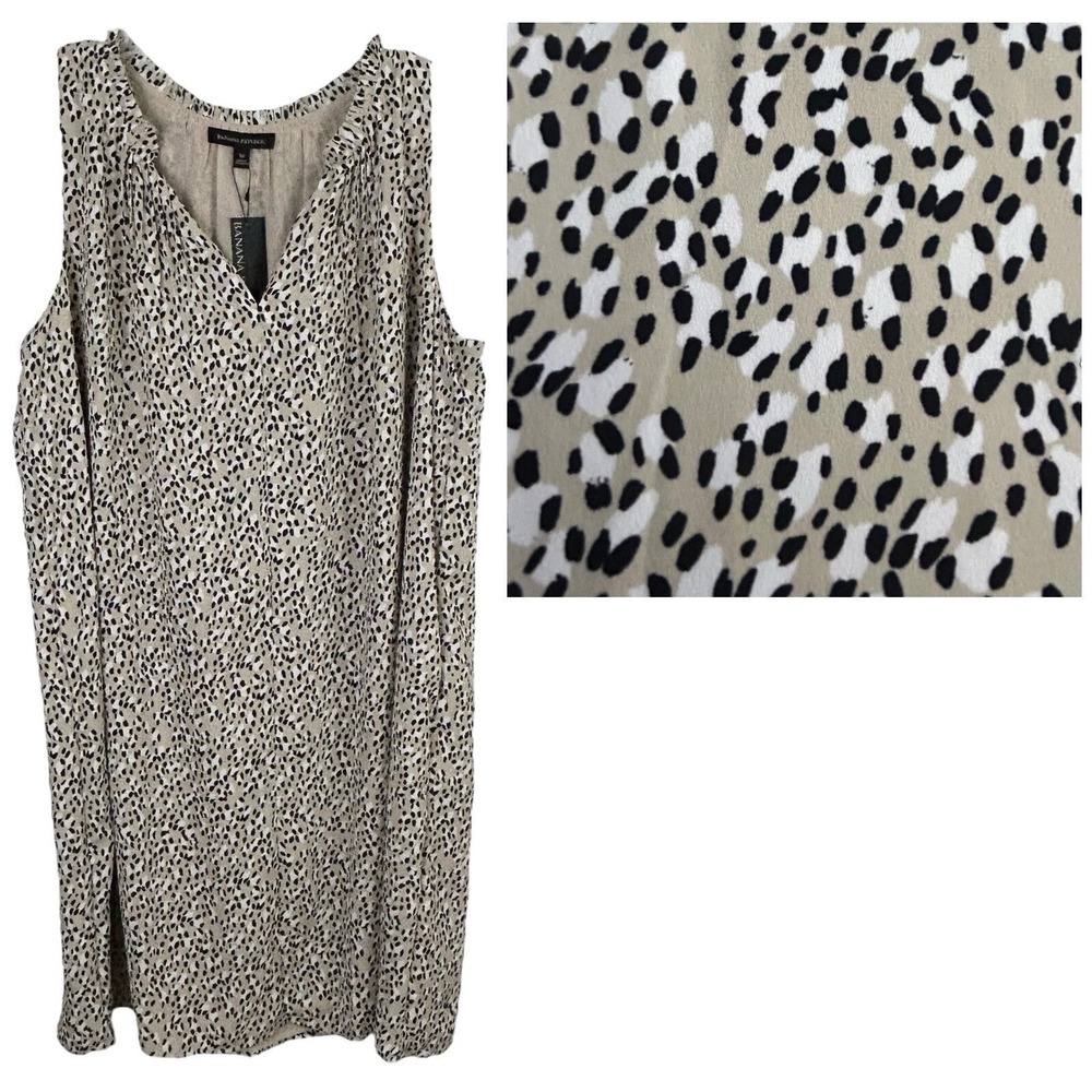 BANANA REPUBLIC New Animal Print Ruffle SHIFT DRESS 14 Cheetah Office Church NWT